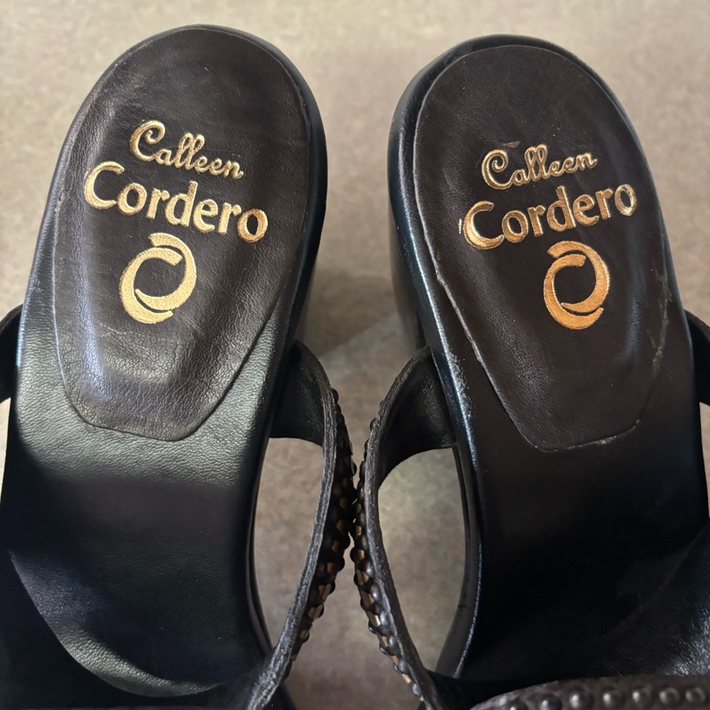 Calleen Cordero Mesa Coastal Cowgirl Boho Studded Luxury Wooden Heel Sandals 7.5 - Picture 9 of 10